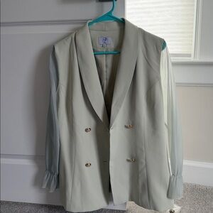Classic mint Blazer with sheer sleeved